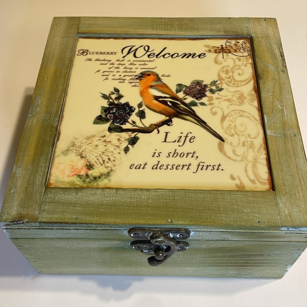 (8" Square) Decorative Wooden Box with Bird Design